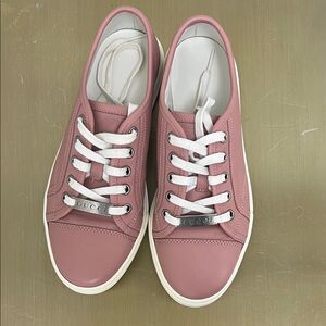 Gucci Rose Pink Leather Low-Top Sneakers with White Laces